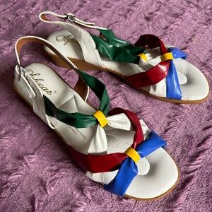 NEW Vintage 80s Sofwear Primary Color Rainbow Open Toe Slingback Sandals